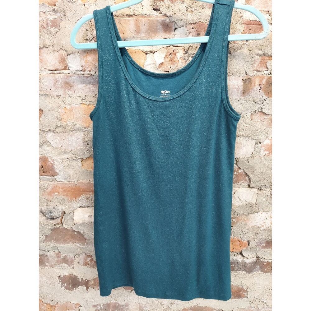 Mossimo Womens Tank Top Size XXL Teal Green Shimmer Stretch Scoop Neck Shirt